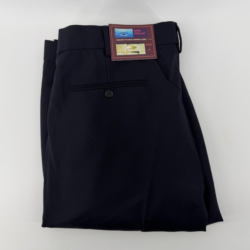 Louis Martin Dress Pants Mens 42 Navy Blue Pleated Wool Blend needs to be hemmed